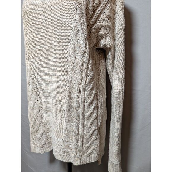 Old Navy Women's Beige White Cable Knit Turtleneck Sweater Chunky Size Large - Picture 3 of 8
